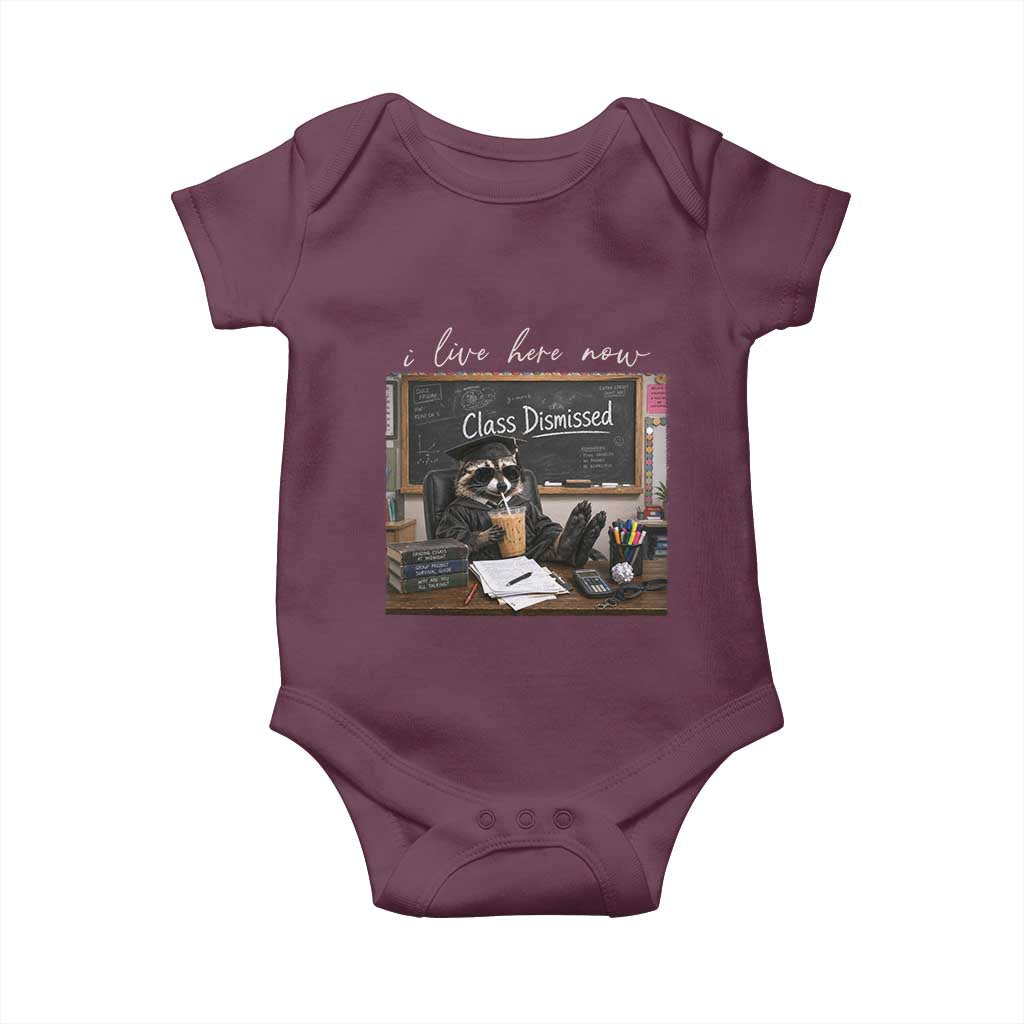 Funny Raccoon Graduation Baby Onesie I Live Here Now