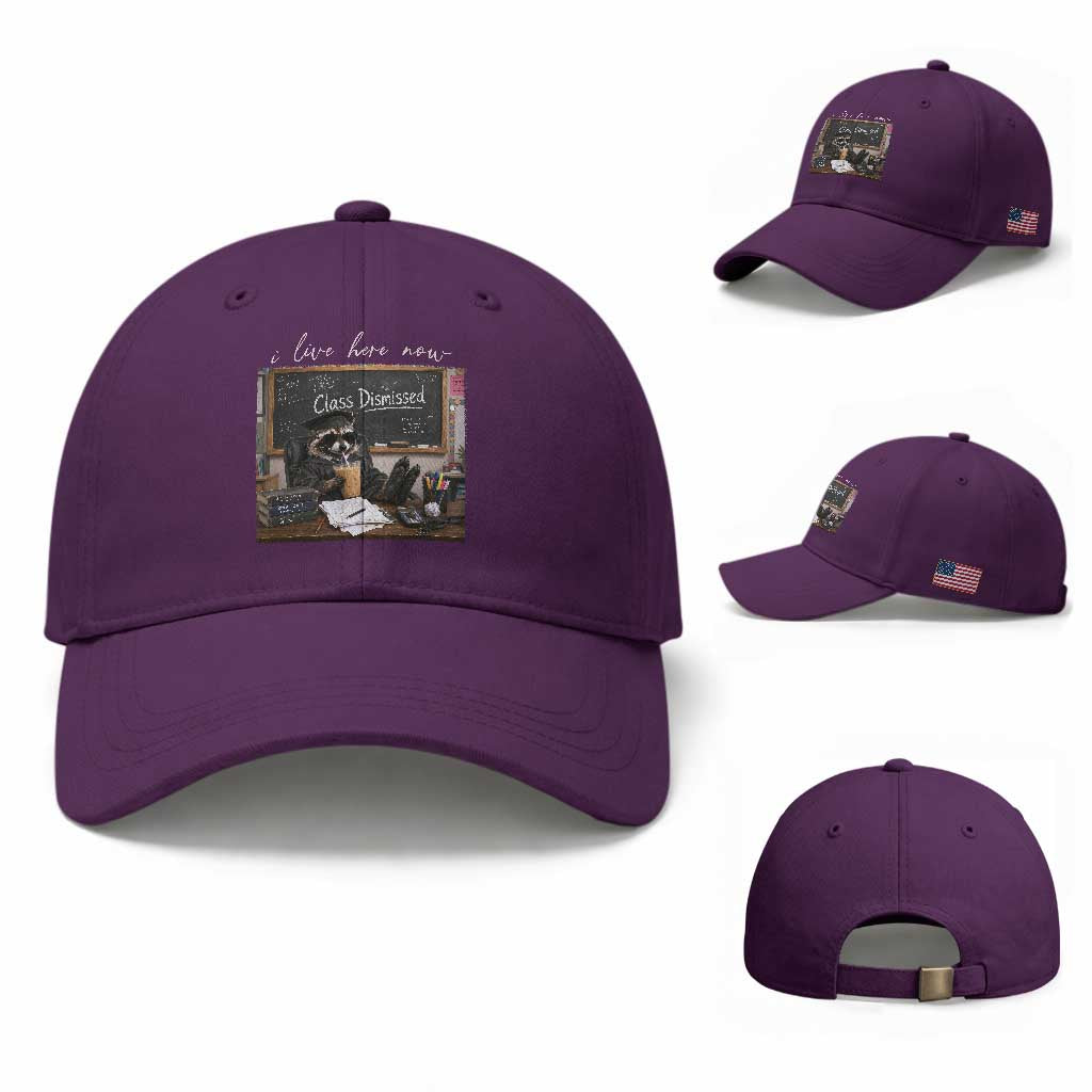 Funny Raccoon Graduation Baseball Cap I Live Here Now