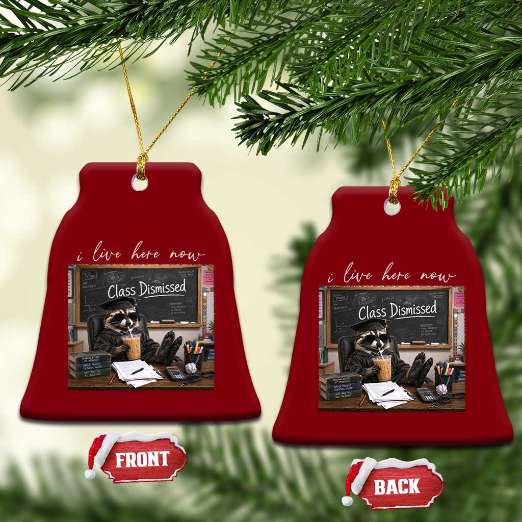 Funny Raccoon Graduation Ceramic Ornament I Live Here Now