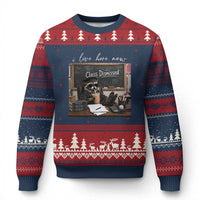 Funny Raccoon Graduation Ugly Christmas Sweater I Live Here Now