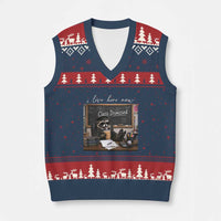 Funny Raccoon Graduation V-Neck Knit Sweater Vest I Live Here Now