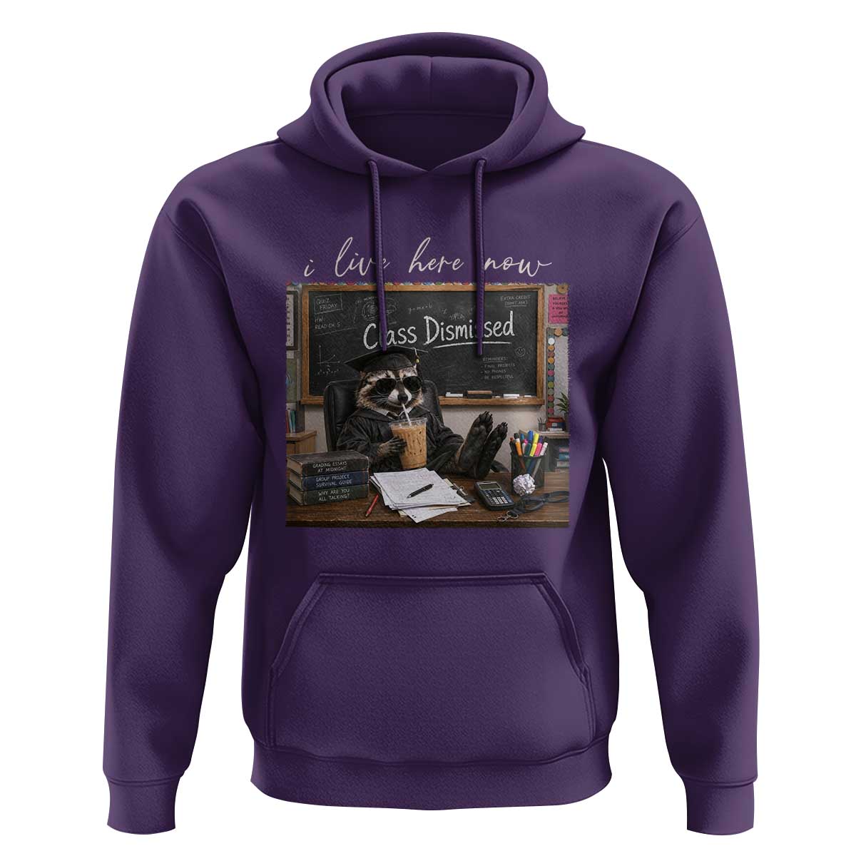 Funny Raccoon Graduation Hoodie I Live Here Now