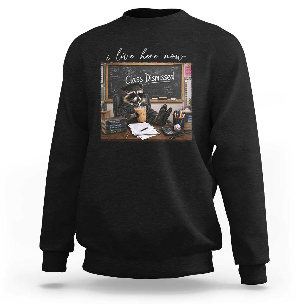 Funny Raccoon Graduation Sweatshirt I Live Here Now