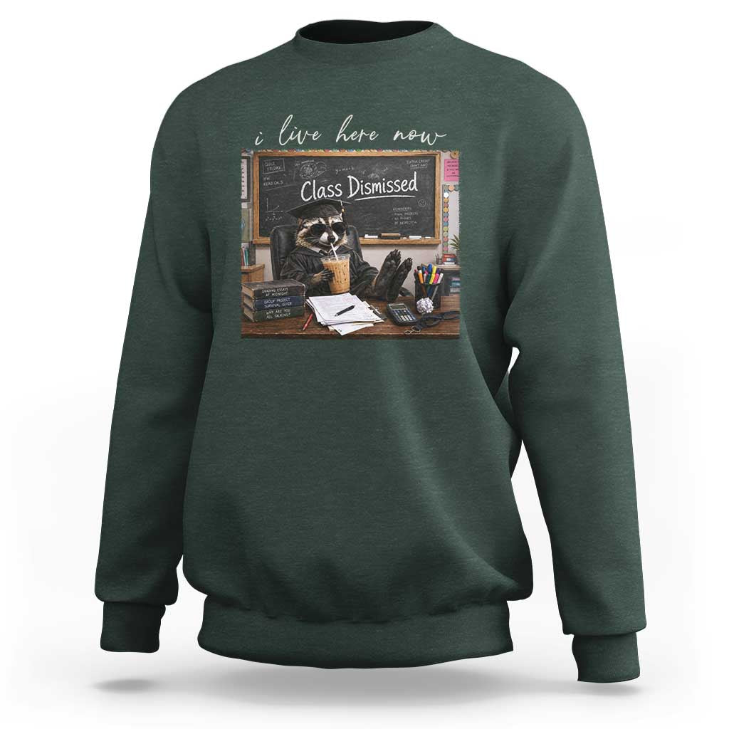 Funny Raccoon Graduation Sweatshirt I Live Here Now