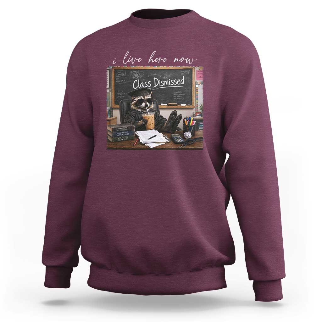 Funny Raccoon Graduation Sweatshirt I Live Here Now