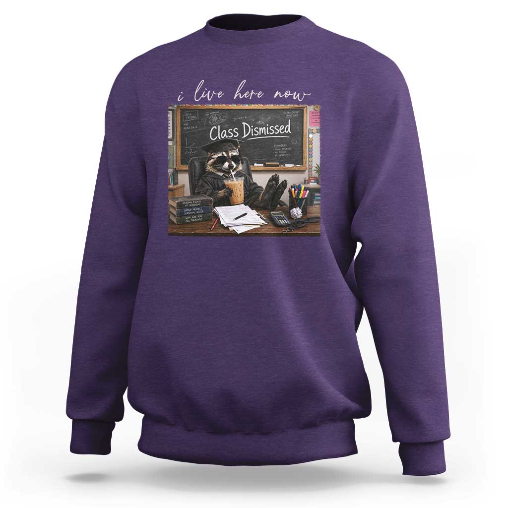 Funny Raccoon Graduation Sweatshirt I Live Here Now
