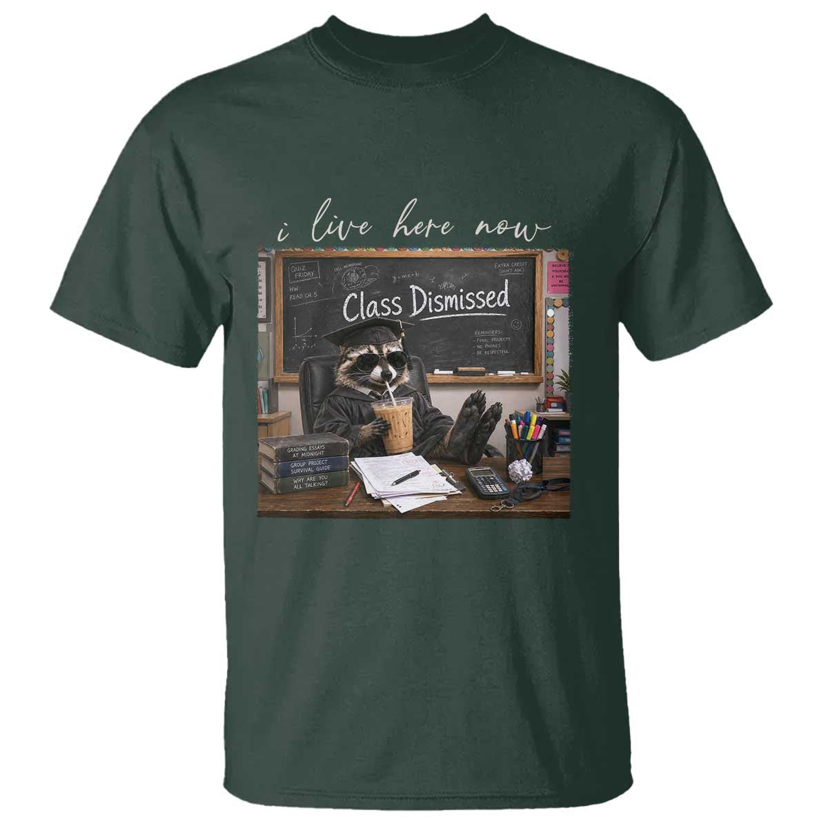 Funny Raccoon Graduation T Shirt I Live Here Now