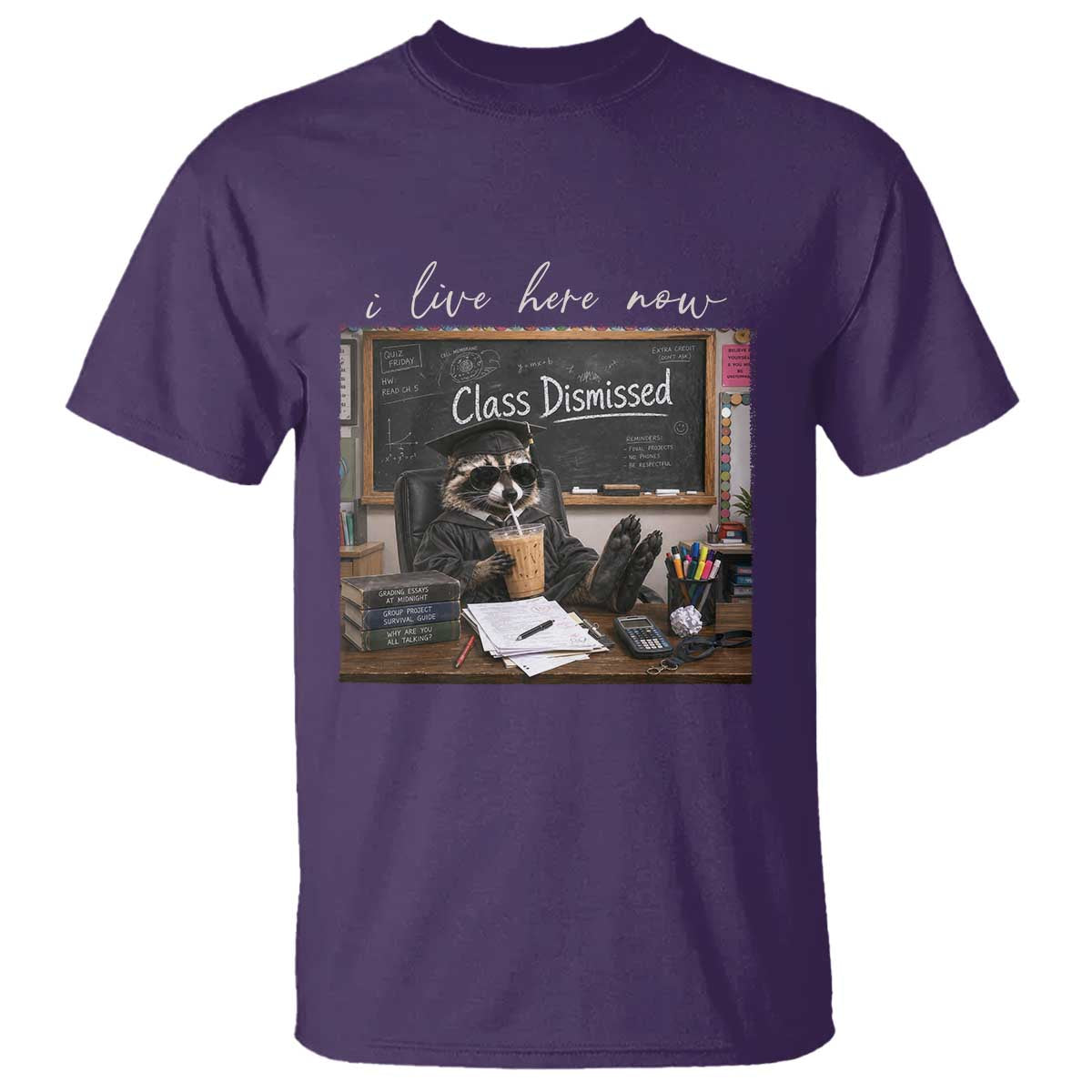 Funny Raccoon Graduation T Shirt I Live Here Now