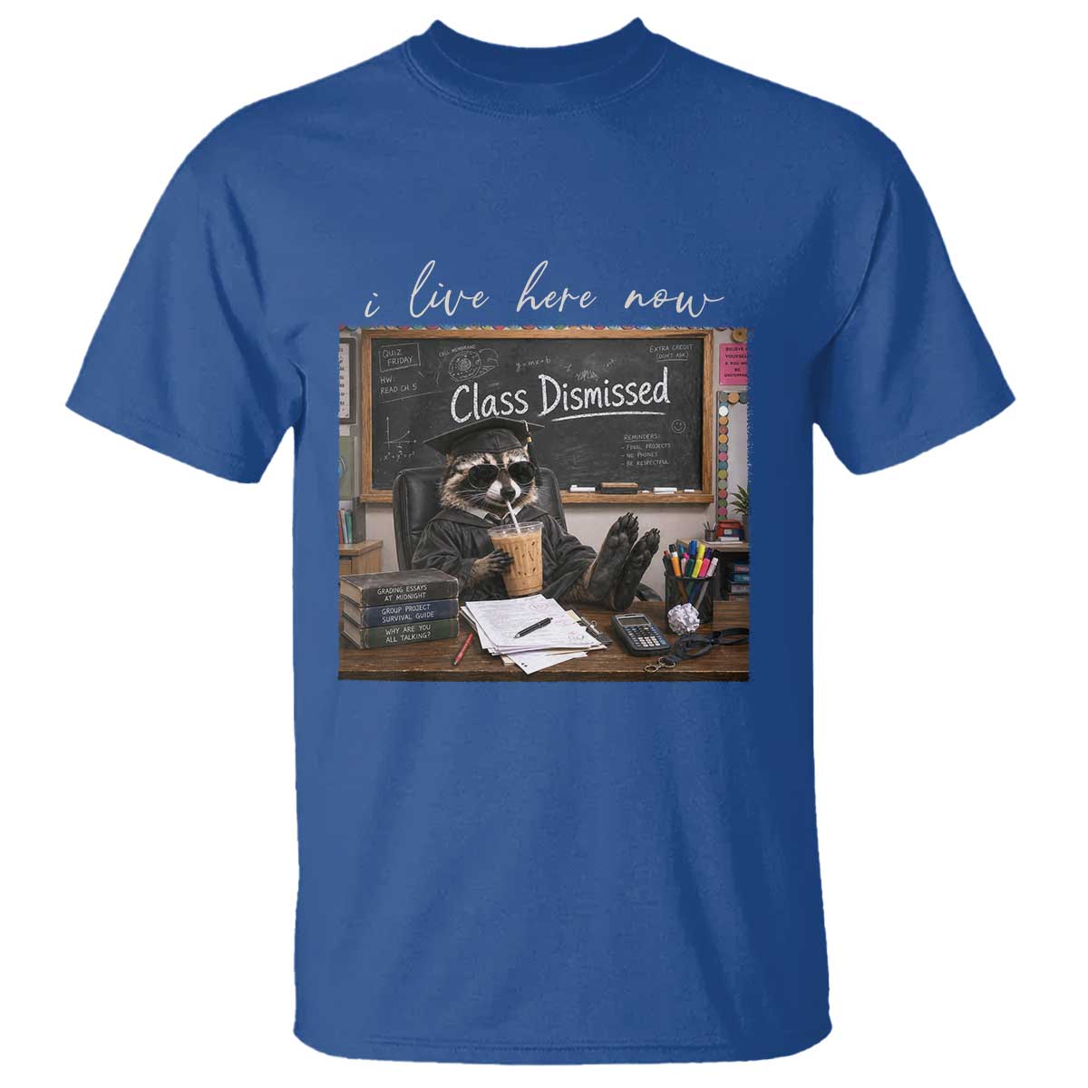 Funny Raccoon Graduation T Shirt I Live Here Now
