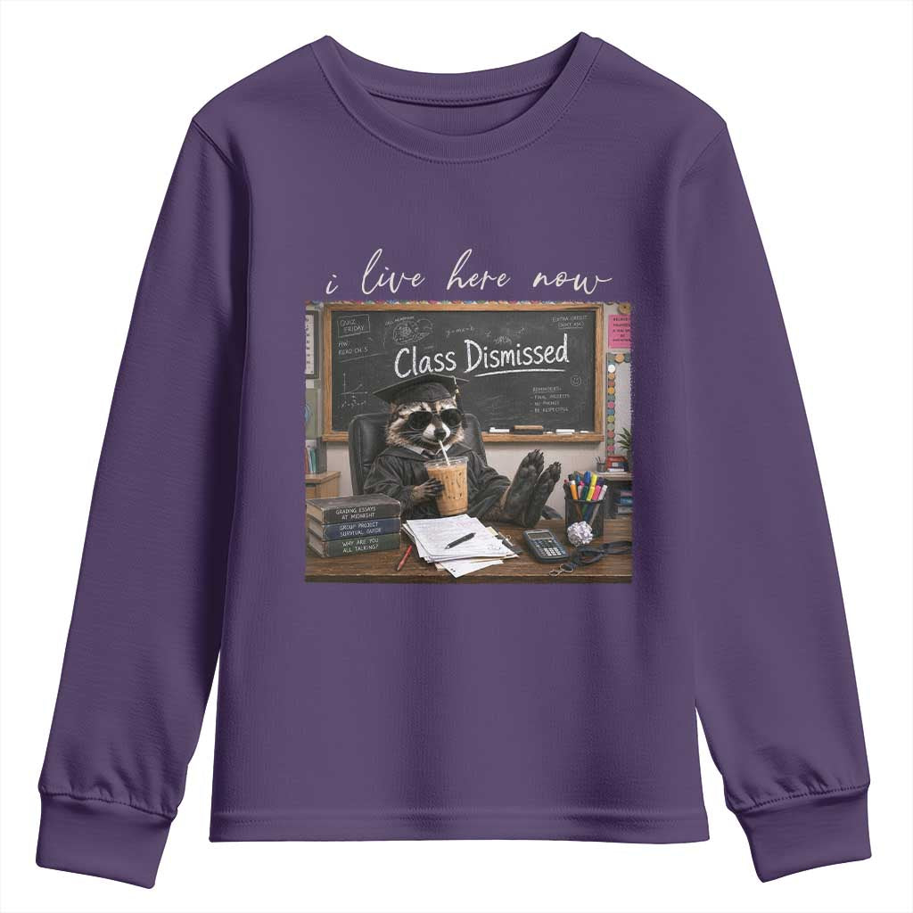 Funny Raccoon Graduation Youth Sweatshirt I Live Here Now