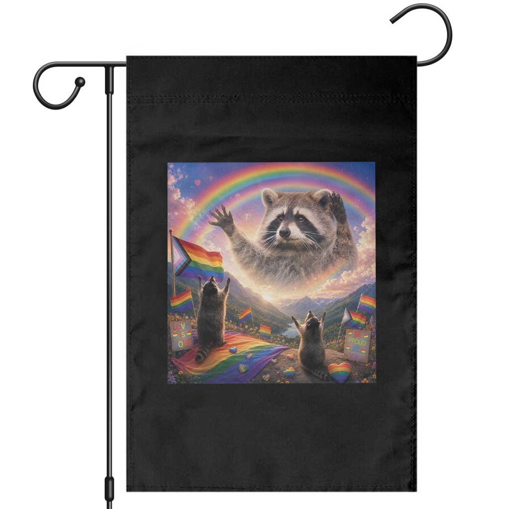 LGBTQ Pride Raccoon Rainbow Flag Garden Flag Two Raccoons Howling to The Rainbow