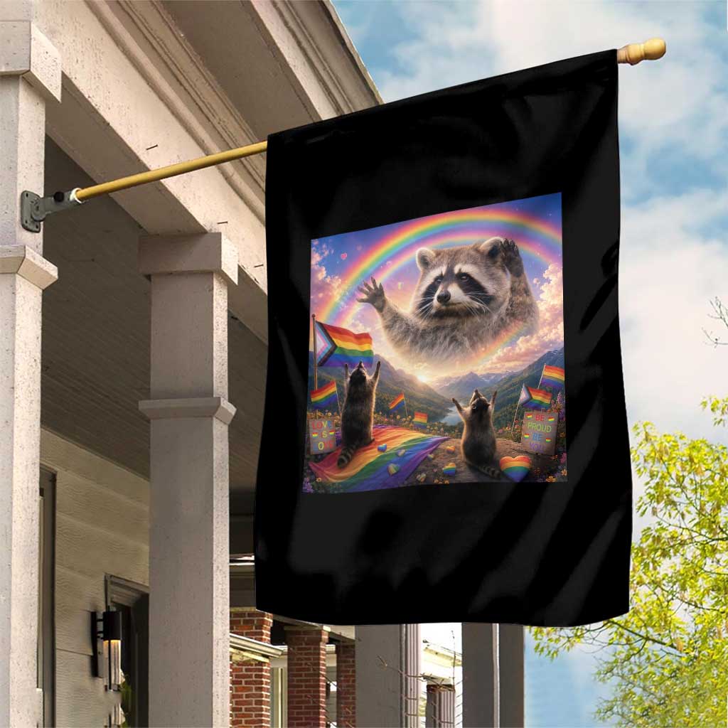 LGBTQ Pride Raccoon Rainbow Flag Garden Flag Two Raccoons Howling to The Rainbow
