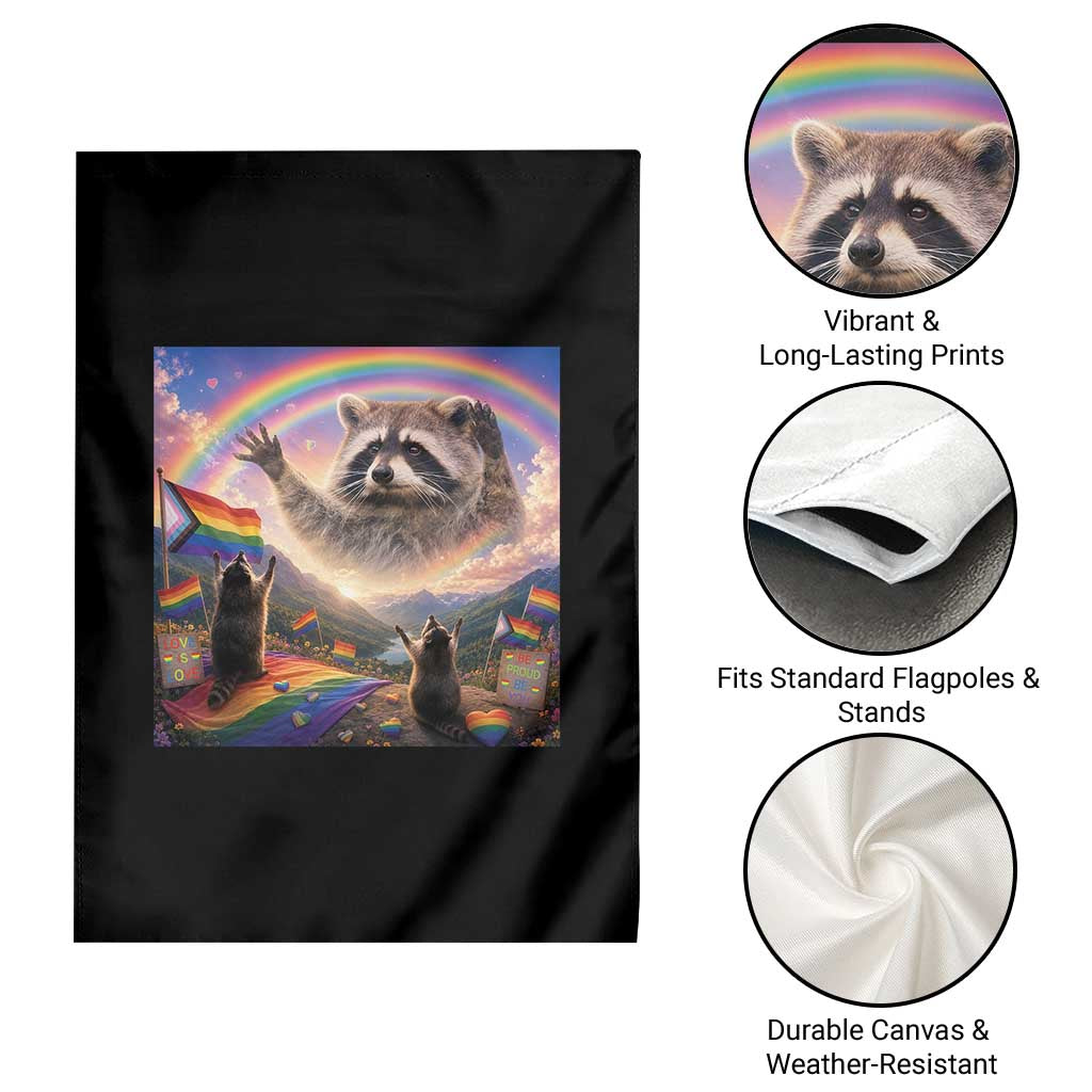 LGBTQ Pride Raccoon Rainbow Flag Garden Flag Two Raccoons Howling to The Rainbow