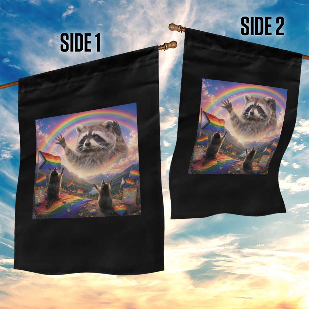 LGBTQ Pride Raccoon Rainbow Flag Garden Flag Two Raccoons Howling to The Rainbow