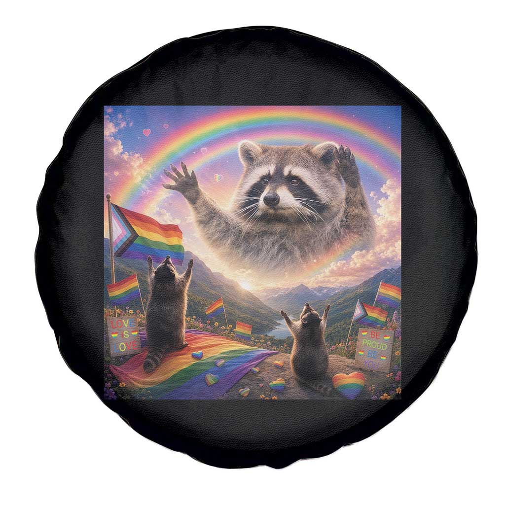 LGBTQ Pride Raccoon Rainbow Flag Spare Tire Cover Two Raccoons Howling to The Rainbow