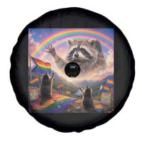 LGBTQ Pride Raccoon Rainbow Flag Spare Tire Cover Two Raccoons Howling to The Rainbow