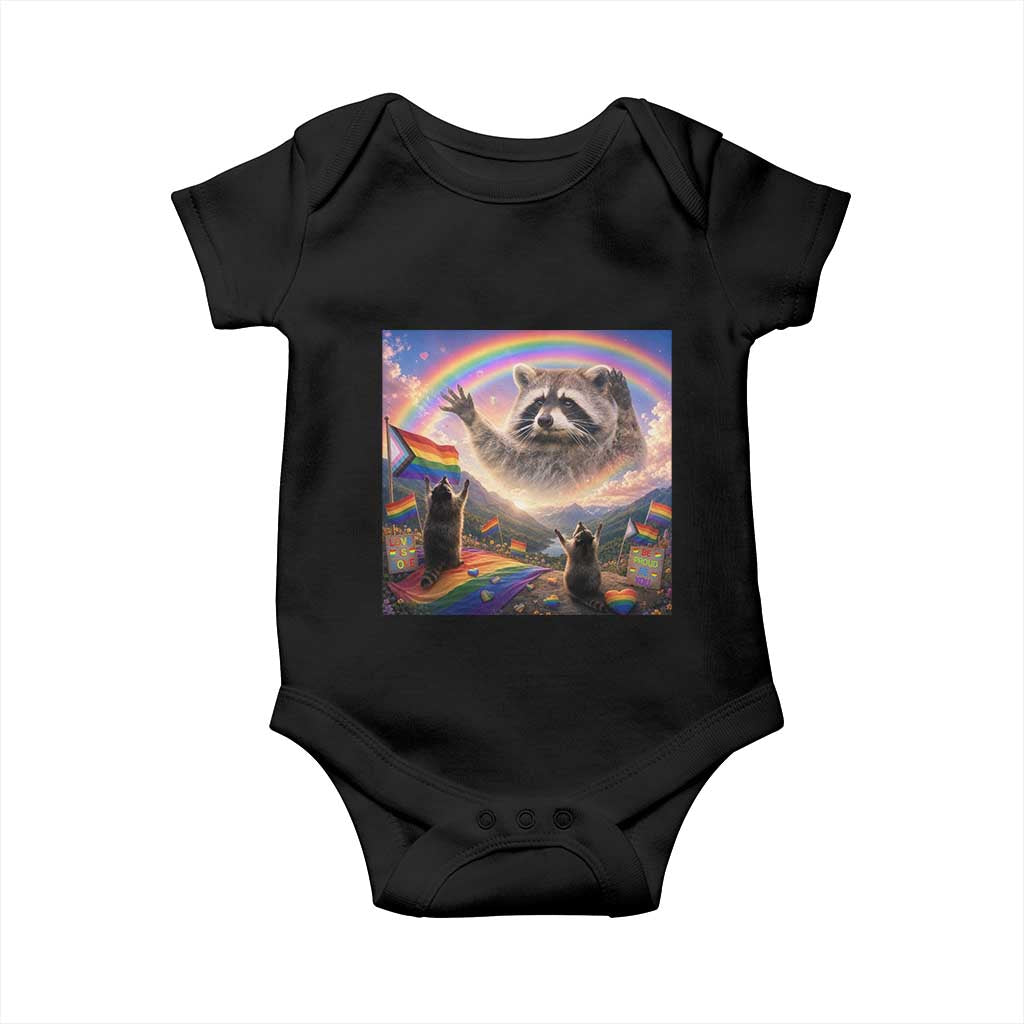 LGBTQ Pride Raccoon Rainbow Flag Baby Onesie Two Raccoons Howling to The Rainbow