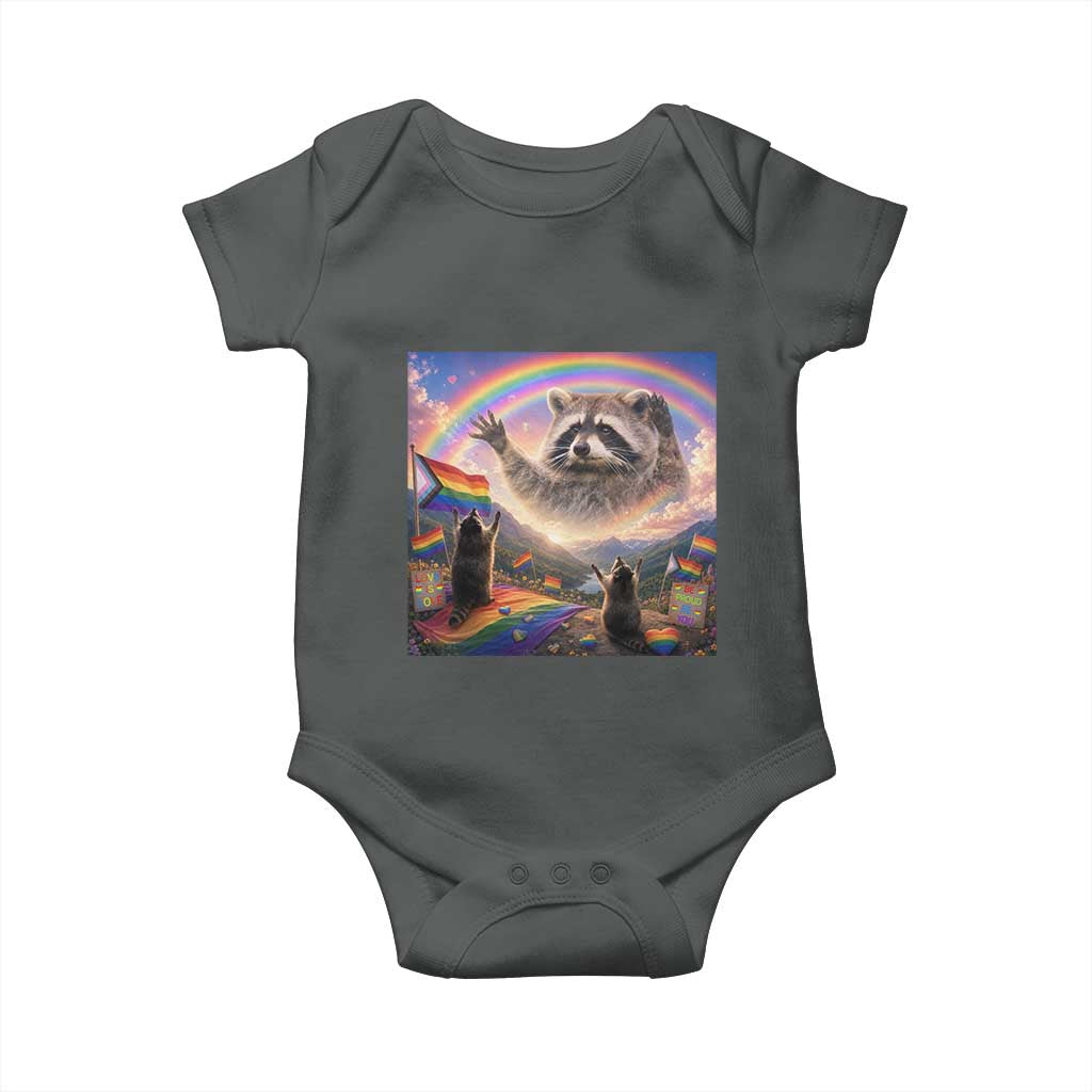 LGBTQ Pride Raccoon Rainbow Flag Baby Onesie Two Raccoons Howling to The Rainbow