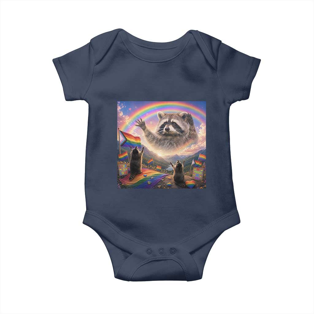 LGBTQ Pride Raccoon Rainbow Flag Baby Onesie Two Raccoons Howling to The Rainbow
