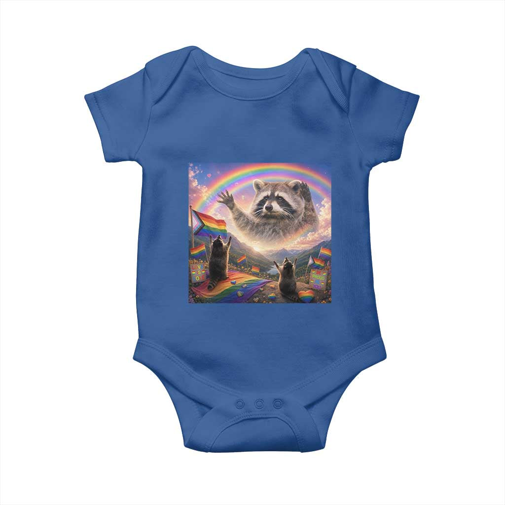 LGBTQ Pride Raccoon Rainbow Flag Baby Onesie Two Raccoons Howling to The Rainbow