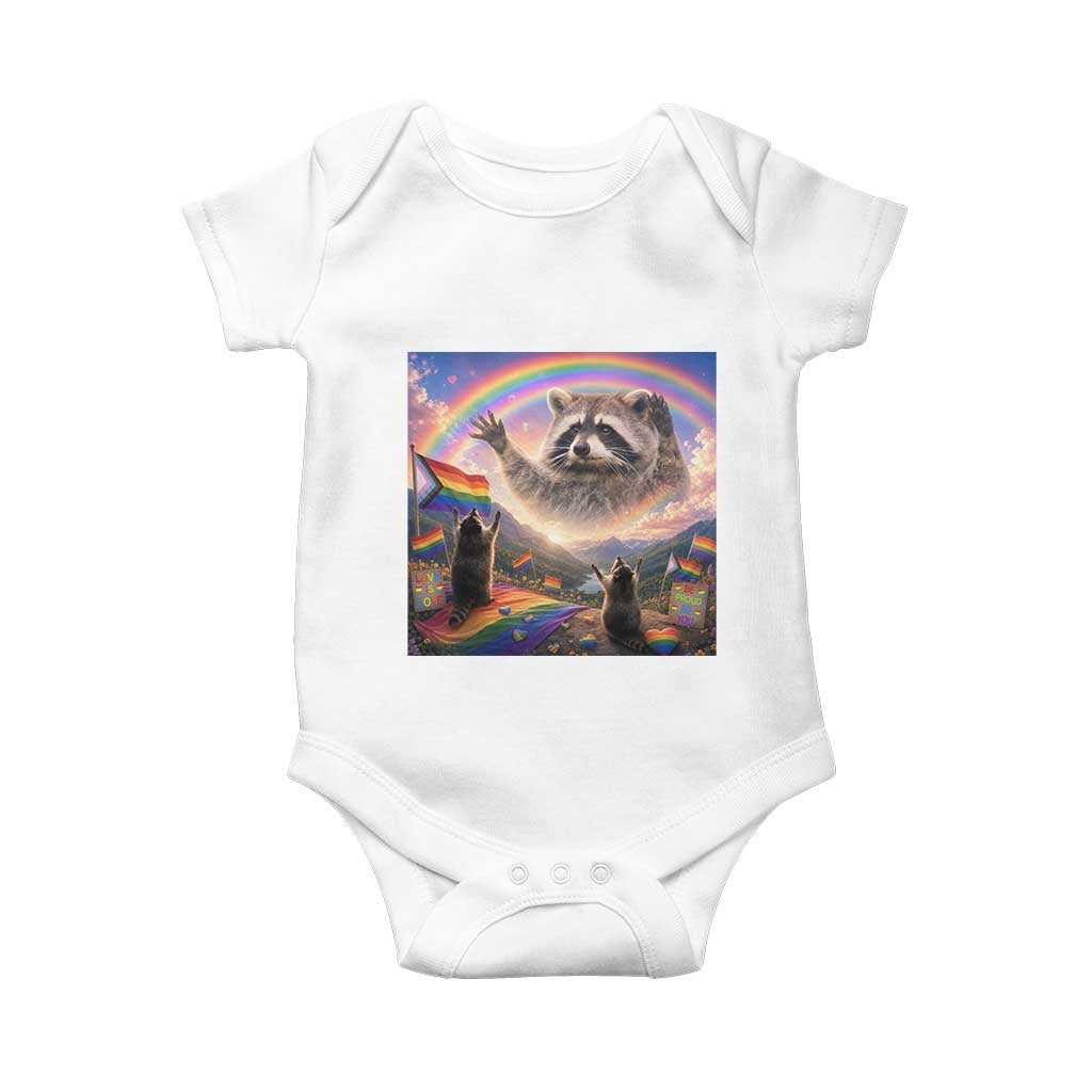 LGBTQ Pride Raccoon Rainbow Flag Baby Onesie Two Raccoons Howling to The Rainbow