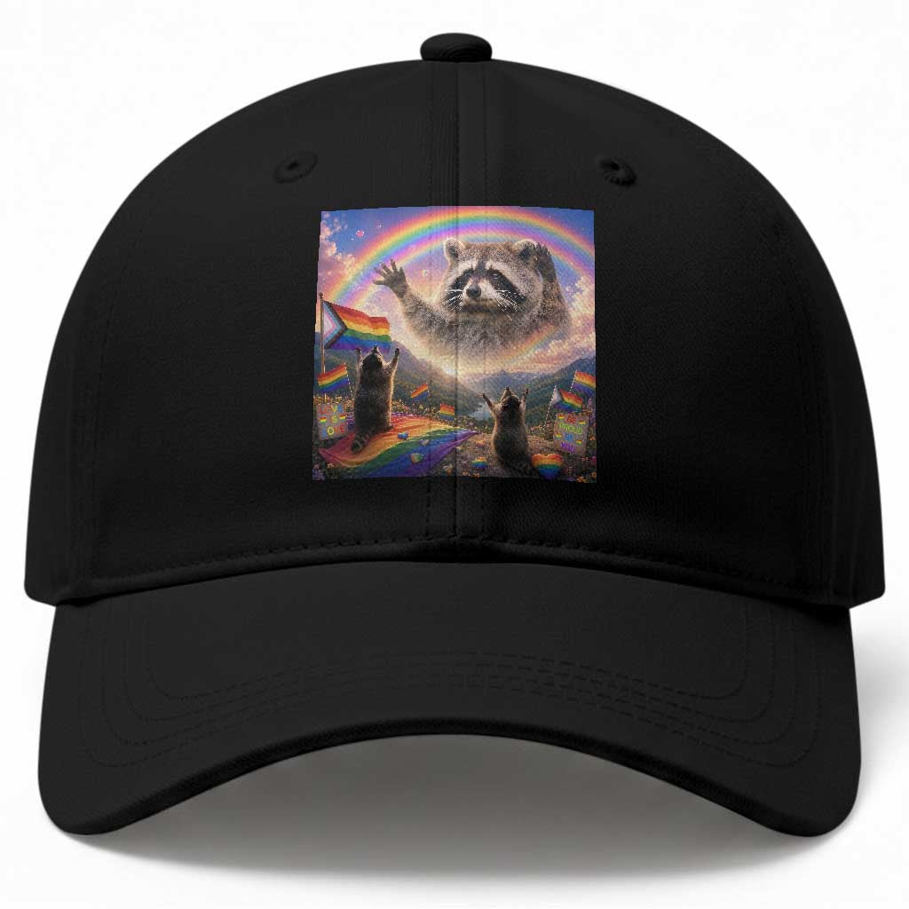 LGBTQ Pride Raccoon Rainbow Flag Baseball Cap Two Raccoons Howling to The Rainbow