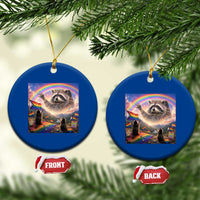LGBTQ Pride Raccoon Rainbow Flag Ceramic Ornament Two Raccoons Howling to The Rainbow