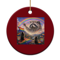LGBTQ Pride Raccoon Rainbow Flag Ceramic Ornament Two Raccoons Howling to The Rainbow