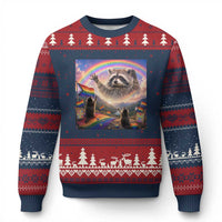 LGBTQ Pride Raccoon Rainbow Flag Ugly Christmas Sweater Two Raccoons Howling to The Rainbow