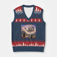 LGBTQ Pride Raccoon Rainbow Flag V-Neck Knit Sweater Vest Two Raccoons Howling to The Rainbow