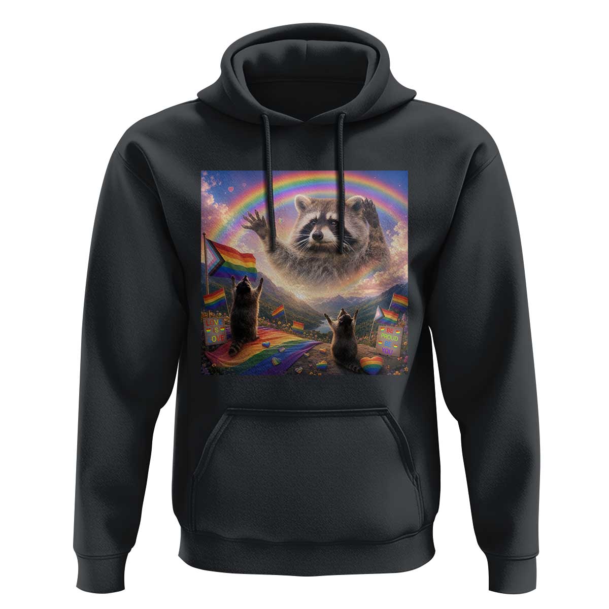 LGBTQ Pride Raccoon Rainbow Flag Hoodie Two Raccoons Howling to The Rainbow