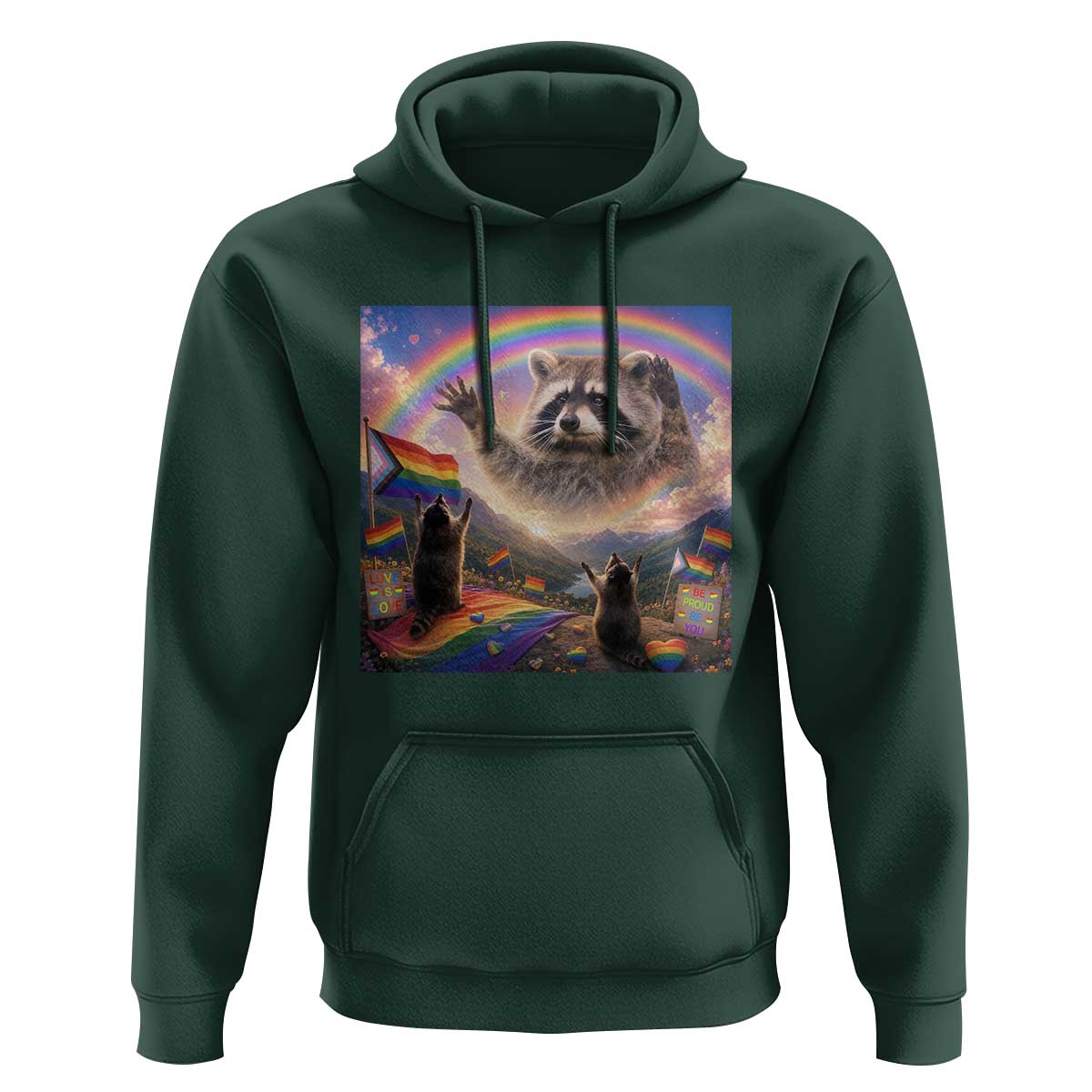 LGBTQ Pride Raccoon Rainbow Flag Hoodie Two Raccoons Howling to The Rainbow