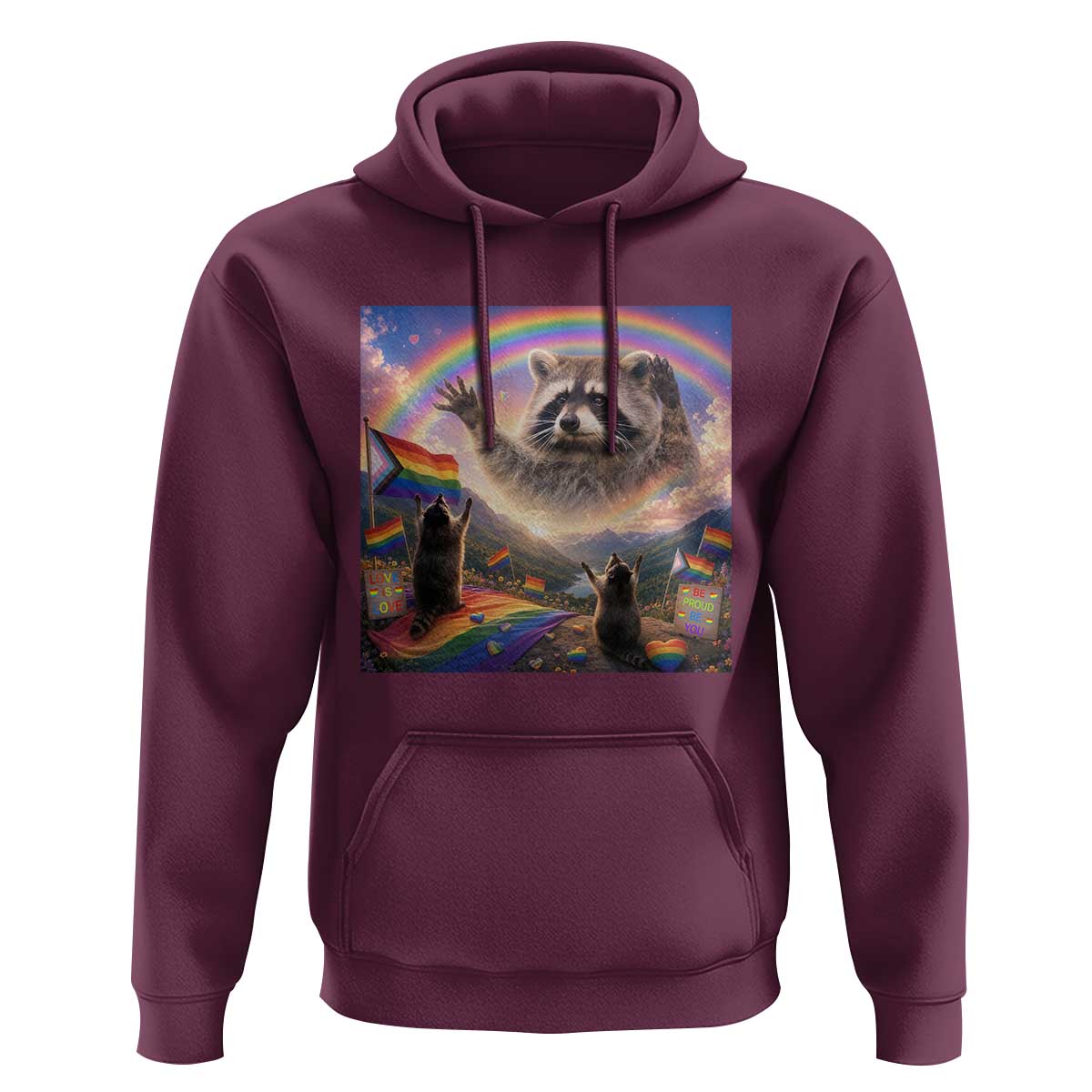 LGBTQ Pride Raccoon Rainbow Flag Hoodie Two Raccoons Howling to The Rainbow