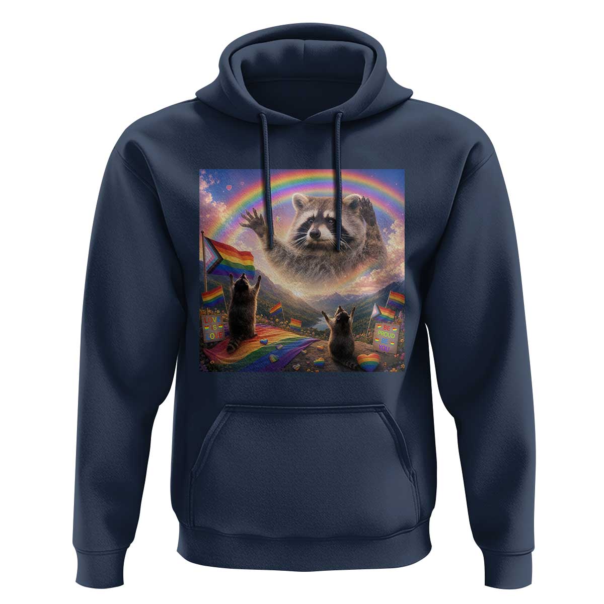 LGBTQ Pride Raccoon Rainbow Flag Hoodie Two Raccoons Howling to The Rainbow