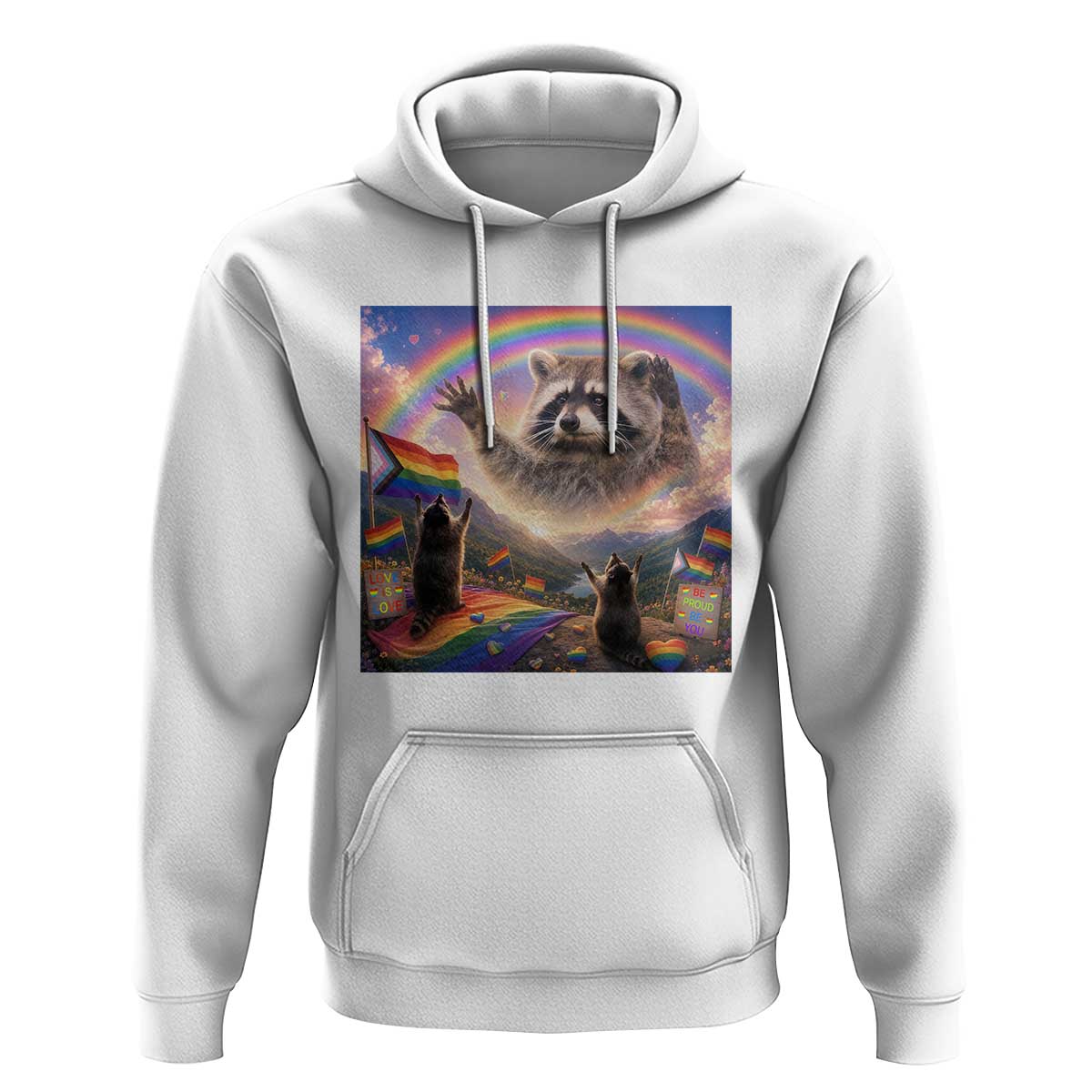 LGBTQ Pride Raccoon Rainbow Flag Hoodie Two Raccoons Howling to The Rainbow