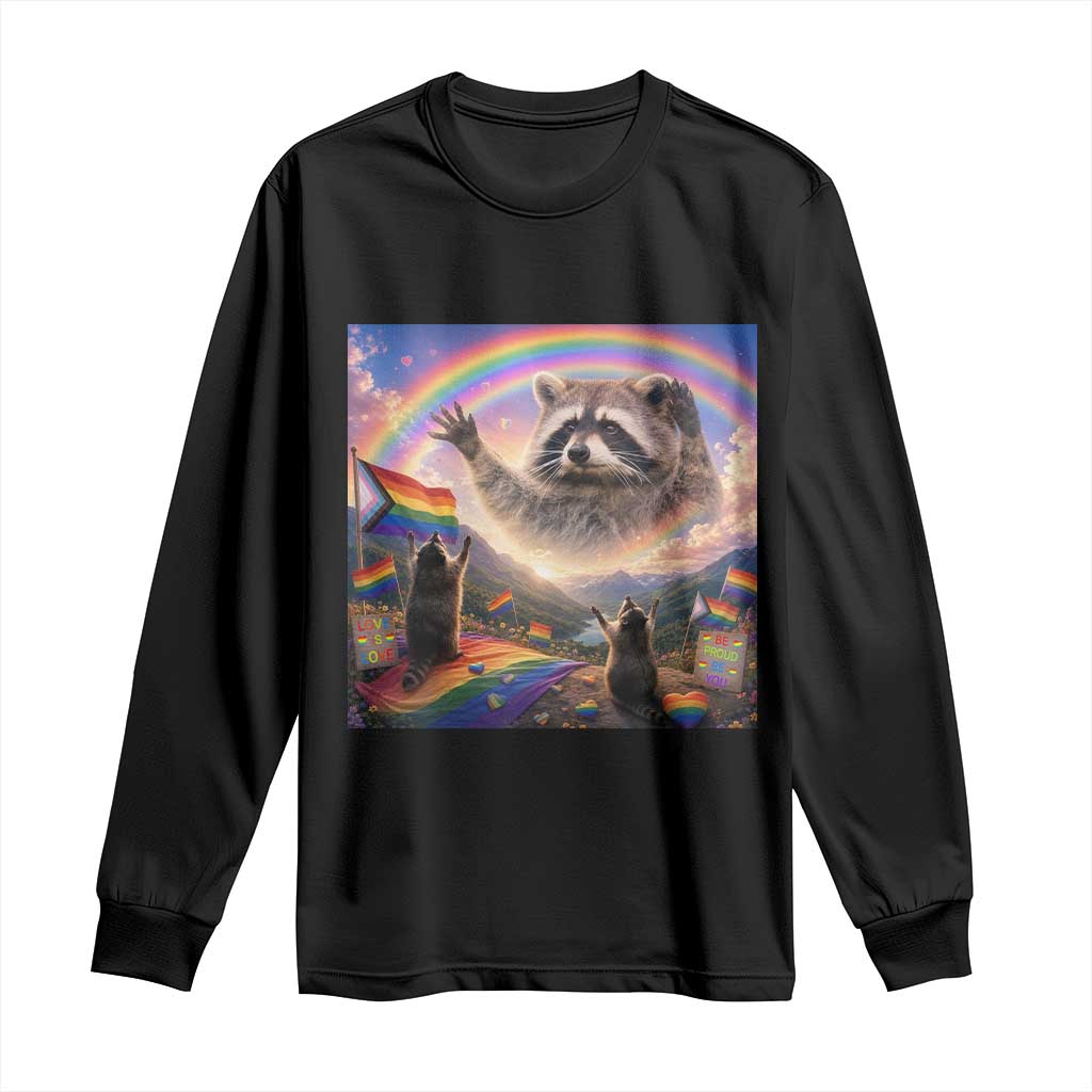 LGBTQ Pride Raccoon Rainbow Flag Long Sleeve Shirt Two Raccoons Howling to The Rainbow