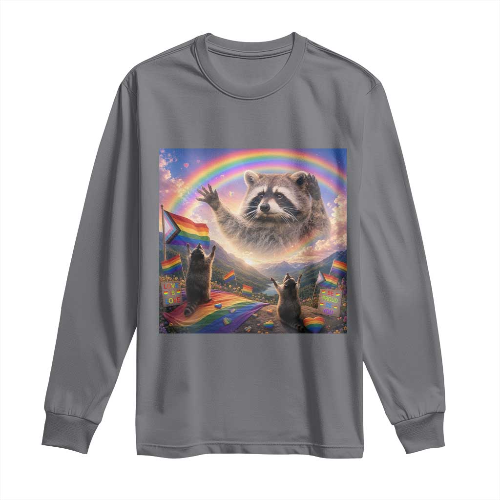 LGBTQ Pride Raccoon Rainbow Flag Long Sleeve Shirt Two Raccoons Howling to The Rainbow