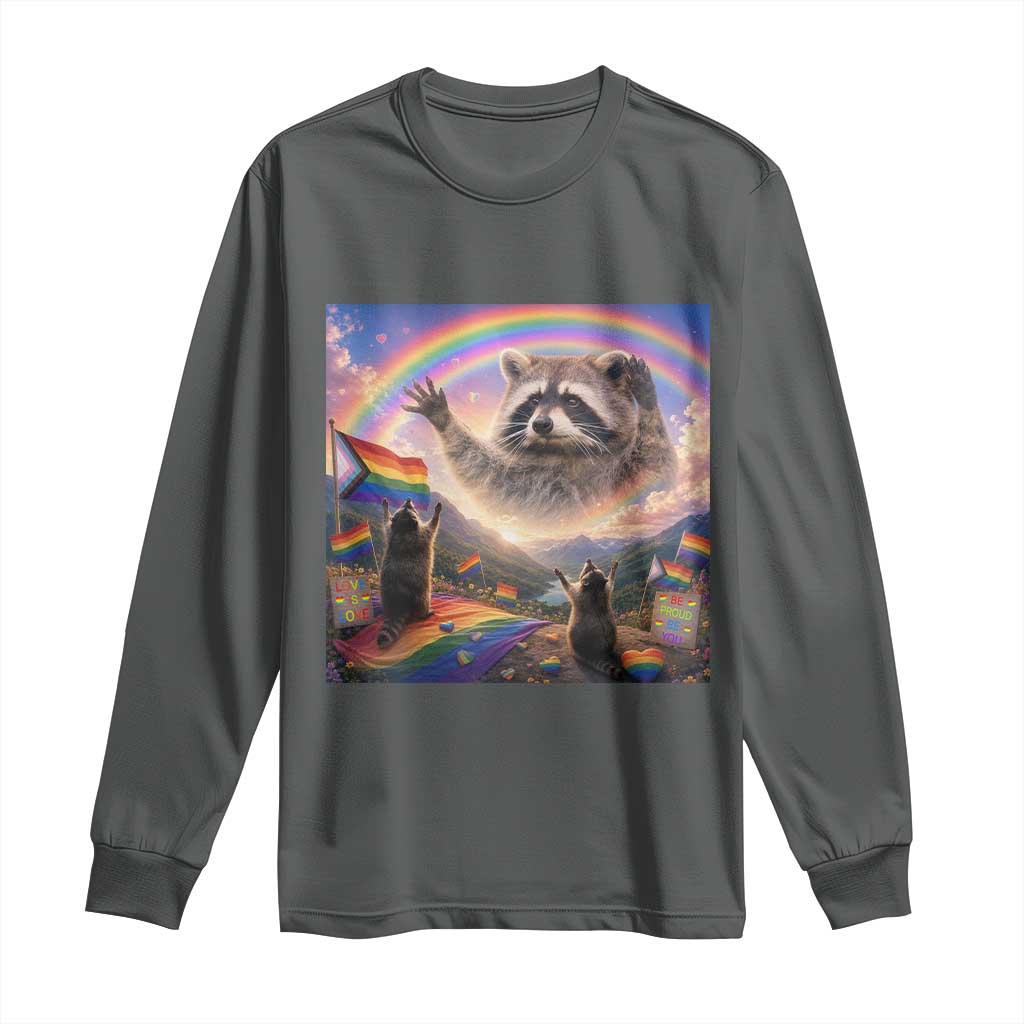 LGBTQ Pride Raccoon Rainbow Flag Long Sleeve Shirt Two Raccoons Howling to The Rainbow