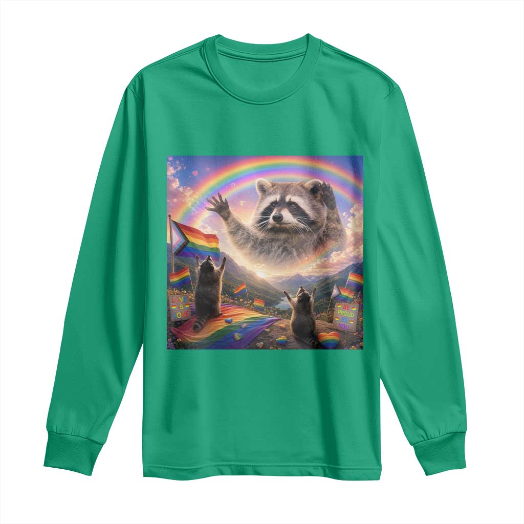 LGBTQ Pride Raccoon Rainbow Flag Long Sleeve Shirt Two Raccoons Howling to The Rainbow