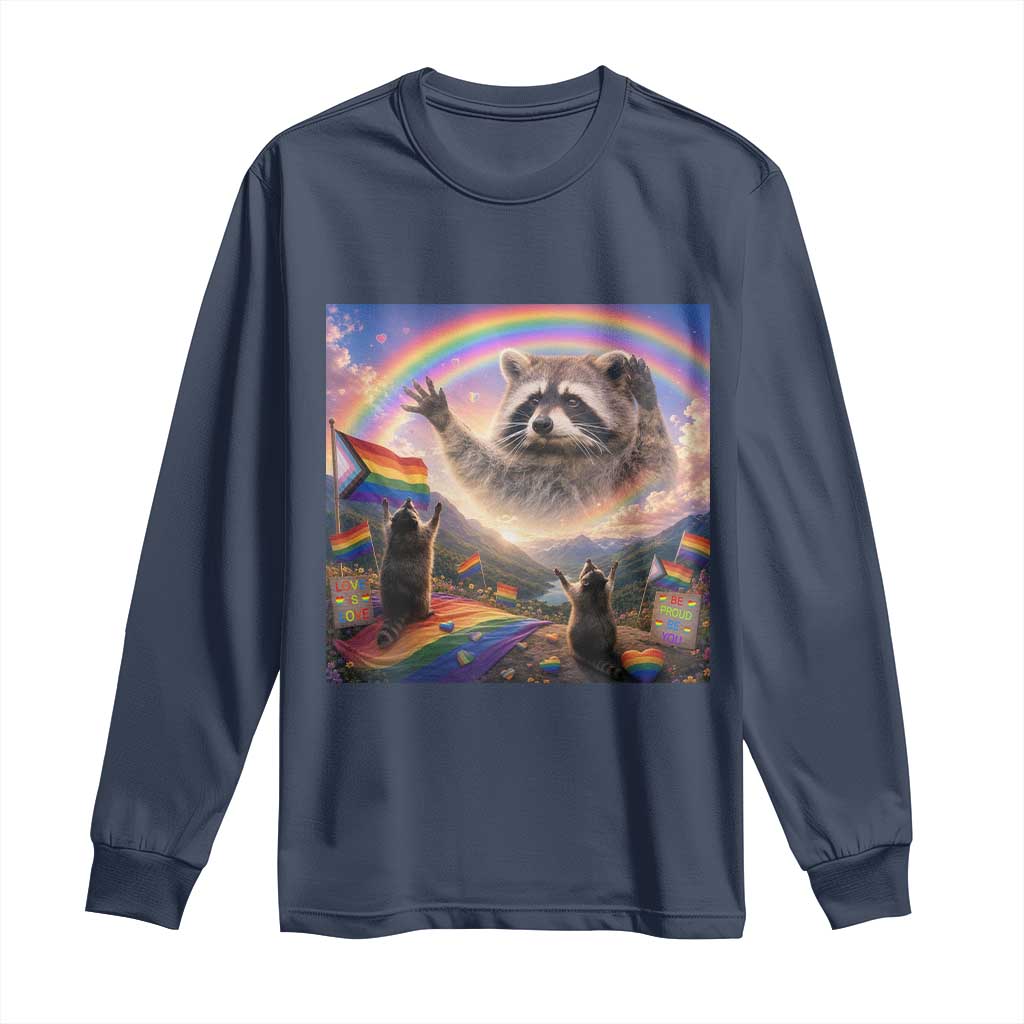 LGBTQ Pride Raccoon Rainbow Flag Long Sleeve Shirt Two Raccoons Howling to The Rainbow