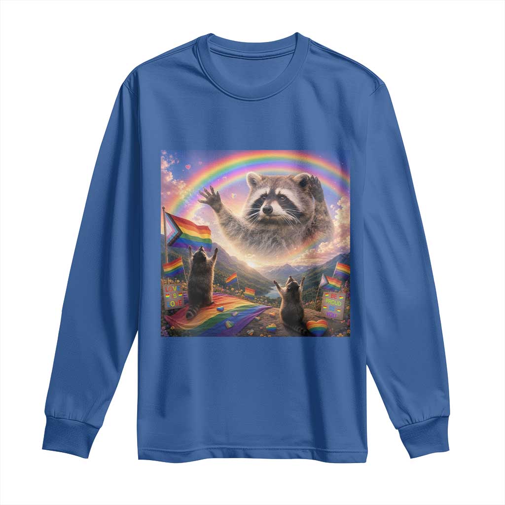 LGBTQ Pride Raccoon Rainbow Flag Long Sleeve Shirt Two Raccoons Howling to The Rainbow