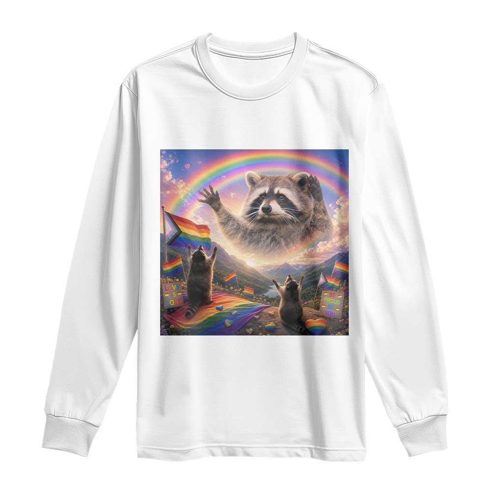 LGBTQ Pride Raccoon Rainbow Flag Long Sleeve Shirt Two Raccoons Howling to The Rainbow