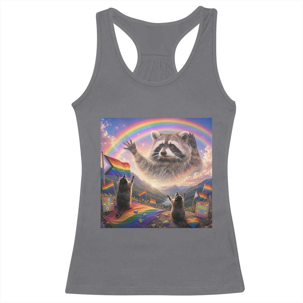 LGBTQ Pride Raccoon Rainbow Flag Racerback Tank Top Two Raccoons Howling to The Rainbow