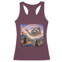 LGBTQ Pride Raccoon Rainbow Flag Racerback Tank Top Two Raccoons Howling to The Rainbow