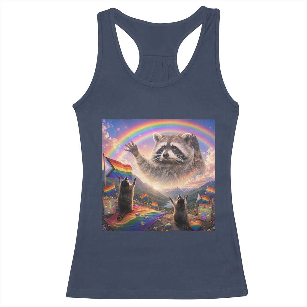 LGBTQ Pride Raccoon Rainbow Flag Racerback Tank Top Two Raccoons Howling to The Rainbow