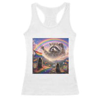 LGBTQ Pride Raccoon Rainbow Flag Racerback Tank Top Two Raccoons Howling to The Rainbow