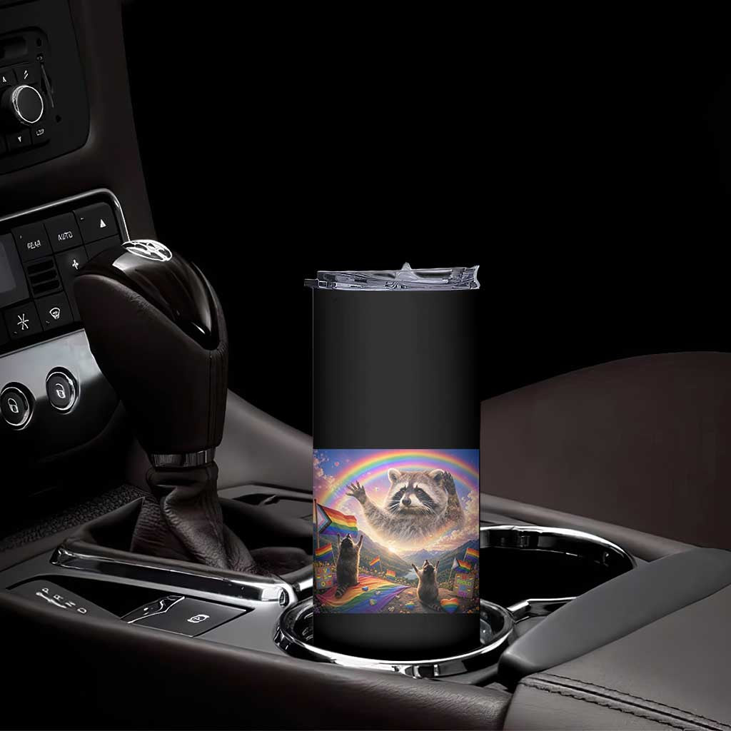 LGBTQ Pride Raccoon Rainbow Flag Skinny Tumbler Two Raccoons Howling to The Rainbow