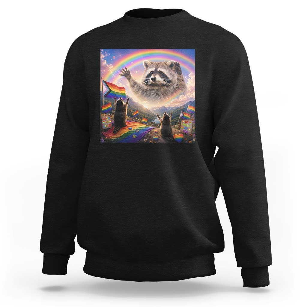 LGBTQ Pride Raccoon Rainbow Flag Sweatshirt Two Raccoons Howling to The Rainbow