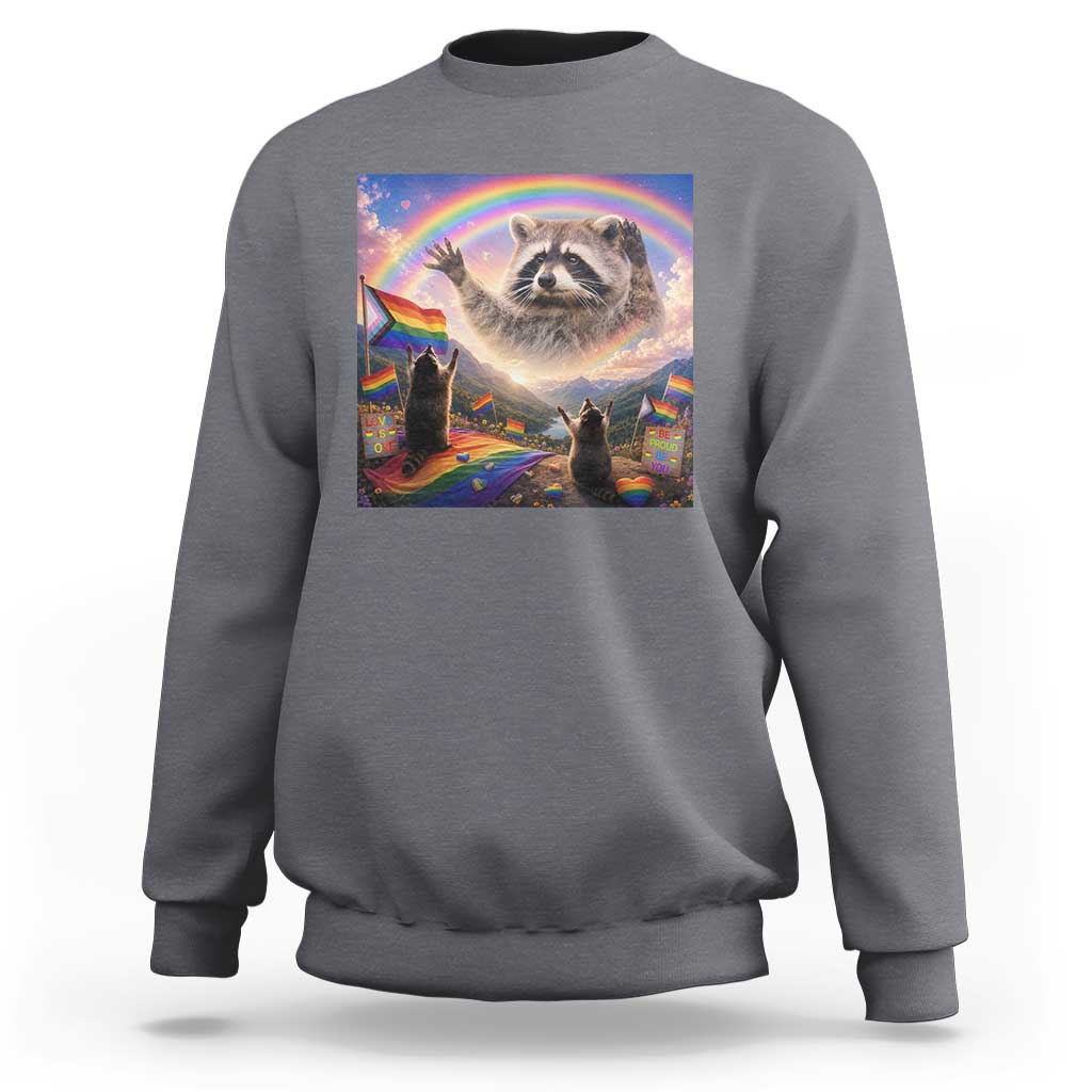 LGBTQ Pride Raccoon Rainbow Flag Sweatshirt Two Raccoons Howling to The Rainbow