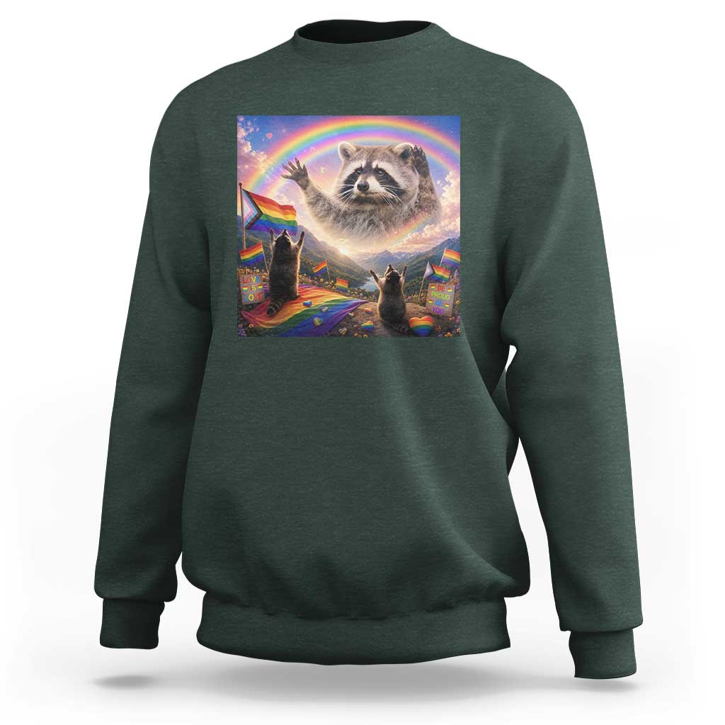 LGBTQ Pride Raccoon Rainbow Flag Sweatshirt Two Raccoons Howling to The Rainbow
